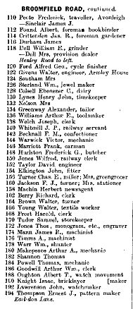 Broomfield Road 1912 Directory p4